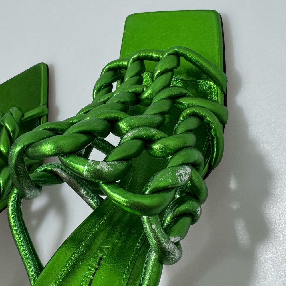 Bottega Veneta Stretch Sandals Knotted Leather Green Metallic Women EU 39/US 9 - Picture 5 of 8